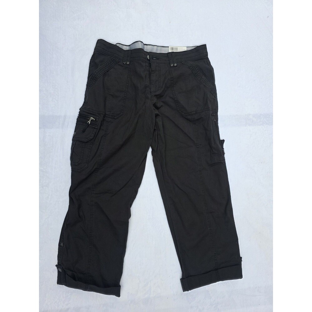 Natural Reflections Black Cargo Pants Cotton Button Zip Pockets Flat Front Women